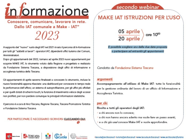 Percorso InFormazione 2023 - conoscere, comunicare, lavorare in rete. Dallo IAT comunale a Make-IAT | 5 e 20 aprile