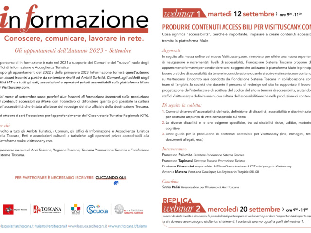 Percorso InFormazione 2023 - Produrre contenuti accessibili per visittuscany.com