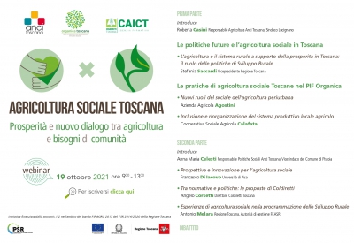 AGRICOLTURA SOCIALE TOSCANA Prosperit&agrave; e nuovo dialogo tra agricoltura e bisogni di comunit&agrave;
