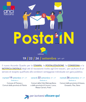 Posta IN - il nuovo accordo quadro per la postalizzazione degli atti comunali - 19, 22, 26 settembre